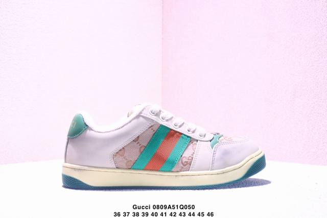 公司级Gucci Distressed Screener Sneaker 古驰小脏鞋系列 官方同步 绿盒版本 海淘代购指定专供经典原型复古百搭做旧小脏板鞋复古学