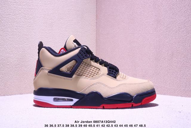 Air Jordan 4 Retro 沙漠黄黑红 迈克尔 乔丹Aj4代中帮复古休闲运动文化篮球鞋 原厂材料Tpu超Q弹网格材质 缜密拉帮及中底钢印细节 组合开窗