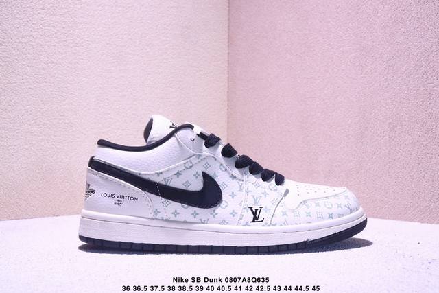 海外爆款限量发售！公司级 Nike Jordan Air Jordan 1“Lv联名 印花卡其” 高端定制 低帮 复古 减震 防滑 耐磨 篮球鞋 定制鞋盒 大厂