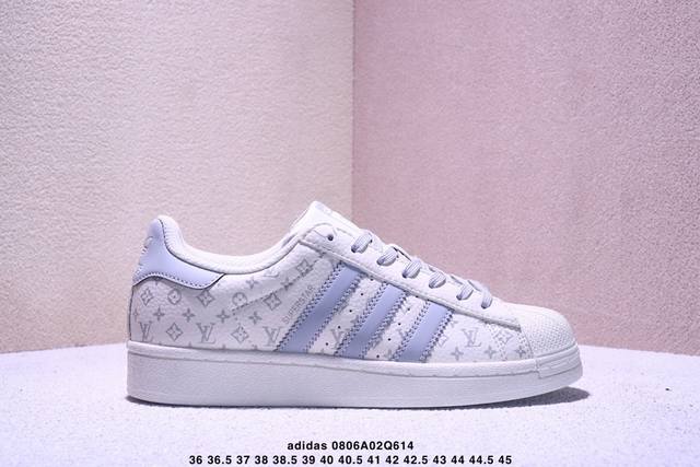 海外爆款限量发售！高端定制Adidas贝壳头 “Lv路易威登联名-米白灰”Lv印花效果 高端定制 低帮休闲板鞋 定制鞋盒 大厂纯原品质出货 超高清洁度 皮料切割