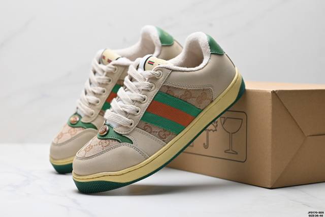 公司级Gucci Distressed Screener Sneaker 古驰小脏鞋系列 官方同步 绿盒版本 海淘代购指定专供经典原型复古百搭做旧小脏板鞋复古学