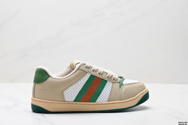 公司级Gucci Distressed Screener Sneaker 古驰小脏鞋系列 官方同步 绿盒版本 海淘代购指定专供经典原型复古百搭做旧小脏板鞋复古学