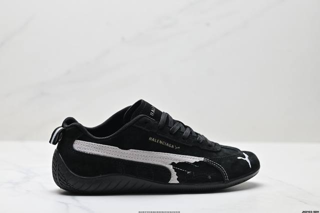 公司级Puma 彪马 X Balenciaga巴黎世家 Speedcat 系列 薄底鞋 牛皮绒面革 圆头做旧磨损 低帮 生活休闲鞋 极速赛车系列 复古运动休闲跑