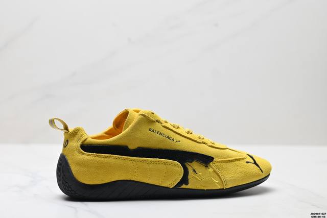 公司级Puma 彪马 X Balenciaga巴黎世家 Speedcat 系列 薄底鞋 牛皮绒面革 圆头做旧磨损 低帮 生活休闲鞋 极速赛车系列 复古运动休闲跑