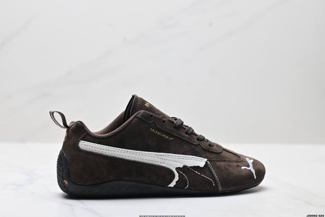 公司级Puma 彪马 X Balenciaga巴黎世家 Speedcat 系列 薄底鞋 牛皮绒面革 圆头做旧磨损 低帮 生活休闲鞋 极速赛车系列 复古运动休闲跑