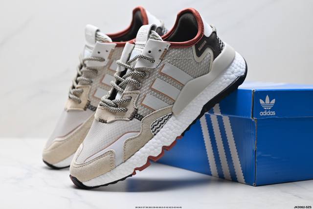 公司级阿迪达斯三叶草 Nite Jogger M 经典运动跑鞋 夜行者 复古跑鞋原厂材料 原厂大底 私家独模 网布搭配麂皮拼接打造鞋面 极具复古风格鞋头及鞋跟点