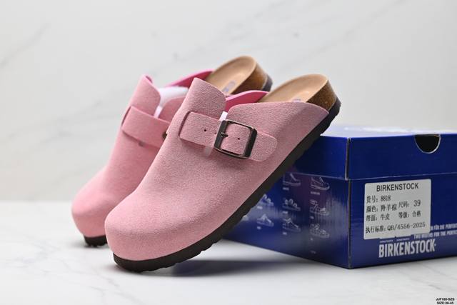 真标Birkenstock Boston Suede Shearling 勃肯 波士顿系列士低帮牛皮绒面革复古软木底包头露跟休闲鞋 尺码:36-45 Id:Jj