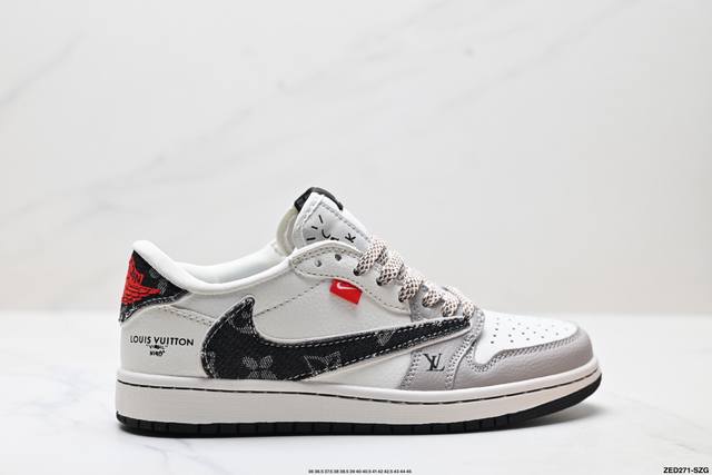 公司级Nike Air Jordan 1 X Travis Scott Aj1倒勾 乔一倒钩 ‘Diy’定制 耐克 低帮文化篮球鞋 完美品质出货 细节如图所示