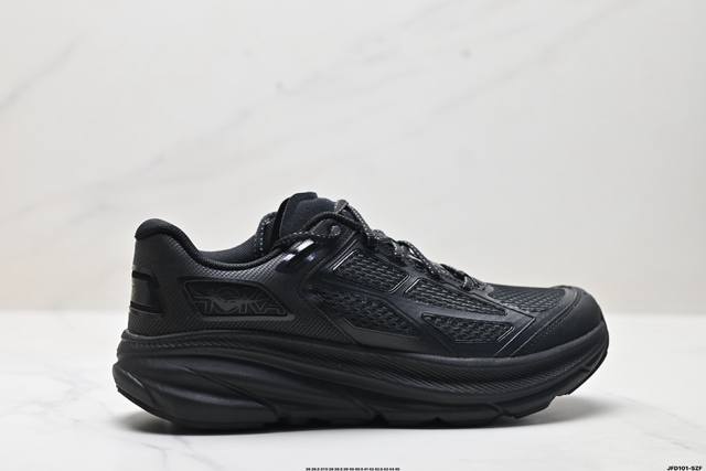 公司级Hoka M Clifton One9 轻量低帮户外越野跑鞋 户外山脉越野轻量运动跑鞋 鞋面用轻的无缝架构 鞋带用了弹性不易松脱的扁宽弹性鞋带 轻薄的Tp