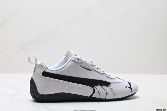公司级Puma 彪马 X Balenciaga巴黎世家 Speedcat 系列 薄底鞋 牛皮绒面革 圆头做旧磨损 低帮 生活休闲鞋 极速赛车系列 复古运动休闲跑