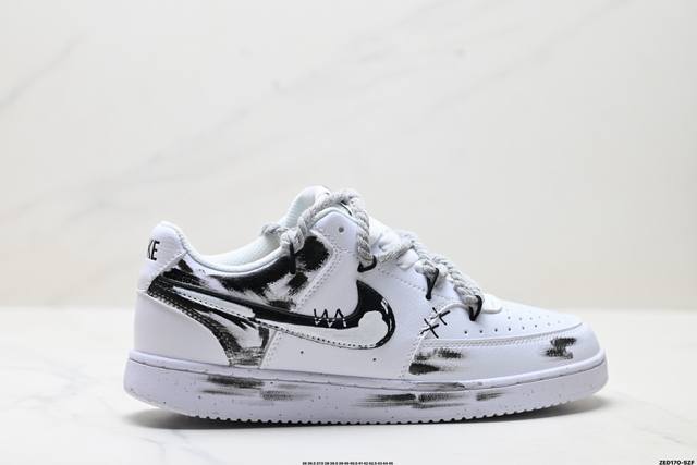 公司级Nike Court Vision Lo ‘Diy’定制 低帮百搭 透气休闲运动板鞋 兼顾舒适脚感和出众风范 演绎匠心之作 结构性的支撑贴合感结合复古篮球