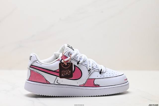 公司级Nike Court Vision Lo ‘Diy’定制 低帮百搭 透气休闲运动板鞋 兼顾舒适脚感和出众风范 演绎匠心之作 结构性的支撑贴合感结合复古篮球