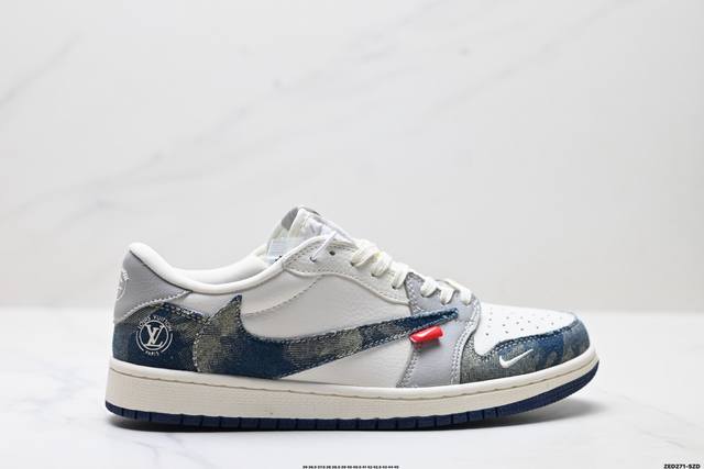 公司级Nike Air Jordan 1 X Travis Scott Aj1倒勾 乔一倒钩 ‘Diy’定制 耐克 低帮文化篮球鞋 完美品质出货 细节如图所示