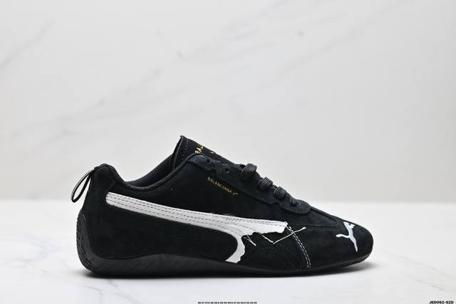 公司级Puma 彪马 X Balenciaga巴黎世家 Speedcat 系列 薄底鞋 牛皮绒面革 圆头做旧磨损 低帮 生活休闲鞋 极速赛车系列 复古运动休闲跑
