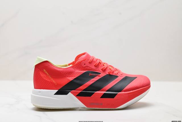 公司级Adidas Adizero Adios Pro 4M 马拉松飞线贾卡轻质透气休闲运动跑步鞋 采用双层透气网纱 Flywire动态飞线绑缚鞋面材质 内置Z