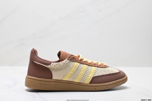 公司级Adidas阿迪达斯三叶草夏男女Handball 编织T头运动休闲鞋 麂皮鞋面拼接皮质三条纹，适配简约穿搭 Handball Spezial 源自手球运动