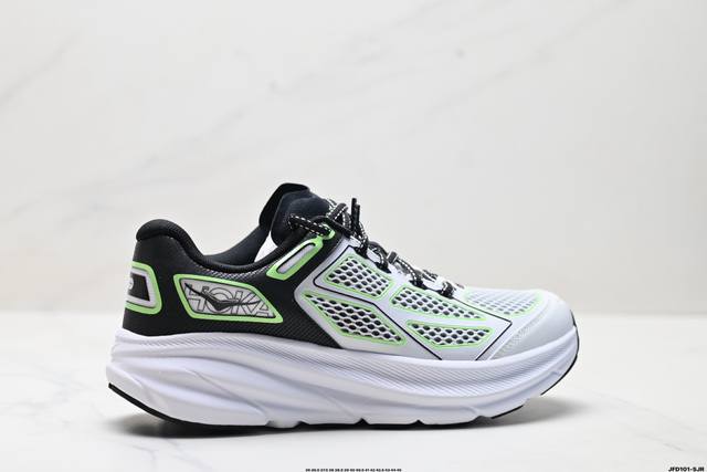 公司级Hoka M Clifton One9 轻量低帮户外越野跑鞋 户外山脉越野轻量运动跑鞋 鞋面用轻的无缝架构 鞋带用了弹性不易松脱的扁宽弹性鞋带 轻薄的Tp