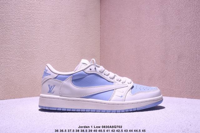 高端定制 Travis Scott X Jordan 1 Low “Bape联名 双拼米灰青” 乔丹倒勾低帮休闲板鞋 原厂全头层皮 大厂纯原品质出货 纯正版型