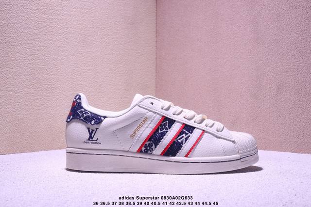 纯原 Clot X Ad Originals Superstar#贝壳头Lv联名限定 贴合柔软皮料蓝白配色 ，这双鞋的整体设计思路和风格可以说很Clot。鞋款整