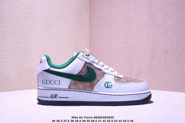 海外限量发售！公司级Nike Air Force 1 '07 Low “古驰联名 花纹草绿”空军一号 低帮 运动鞋 休闲鞋 折边针车 工艺难度大 原楦头原纸板