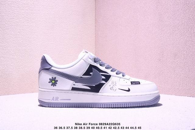 海外爆款限量发售！公司级Nike Air Force 1 '07 Low “Supreme联名 涂鸦米灰勾”空军一号 低帮 运动鞋 休闲鞋 折边针车 工艺难度大