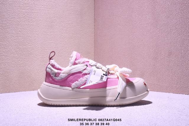 Sneakers Low 松糕厚底增高低帮 反系带乞丐风帆布低帮休闲运动鞋 Smilerepublic 檀健次 徐璐 程潇同款厚底开口笑半拖帆布鞋 新晋街头鞋履