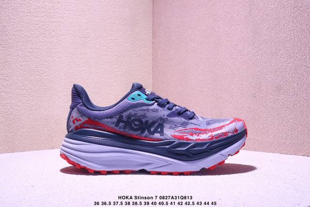 公司级Hoka Stinson 7 低帮专业越野跑步鞋 这款鞋5Mm的前后掌落差能让你贴近自然跑的步态 使你的身体对鞋子的缓震和支撑特性依赖变少 从而增加自身的