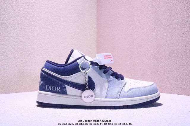 海外爆款限量发售！Nike Jordan Air Jordan 1“迪奥联名 复古牛仔” 高端定制 低帮 复古 减震 防滑 耐磨 篮球鞋 定制鞋盒 大厂纯原品质