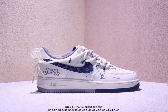 海外限量发售！公司级Nike Air Force 1 '07 Low “Lv联名 花蓝勾抽绳”空军一号 低帮 运动鞋 休闲鞋 折边针车 工艺难度大 原楦头原纸板