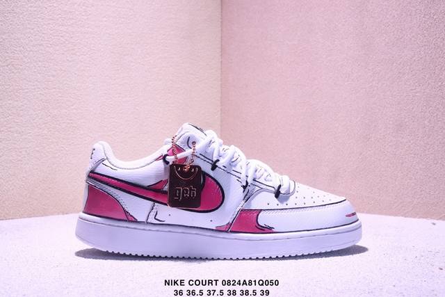 公司级Nike Court Vision Lo ‘Diy’定制 低帮百搭 透气休闲运动板鞋 兼顾舒适脚感和出众风范 演绎匠心之作 结构性的支撑贴合感结合复古篮球