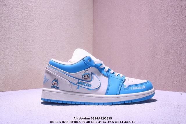 海外爆款限量发售！Nike Jordan Air Jordan 1“天蓝拉布布” 高端定制 低帮 复古 减震 防滑 耐磨 篮球鞋 定制鞋盒 大厂纯原品质出货 超