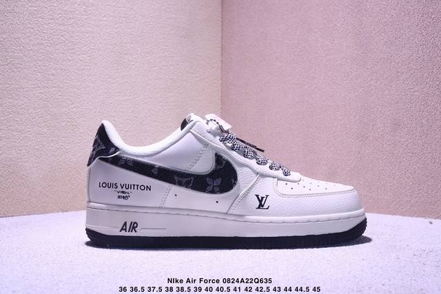海外限量发售！公司级Nike Air Force 1 '07 Low “Lv联名 黑牛仔印花”空军一号 低帮 运动鞋 休闲鞋 折边针车 工艺难度大 原楦头原纸板