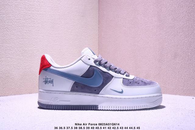 高端定制Nike Air Force 1 '07 Low 斯图西联名 奶白灰蓝钩高端定制 低帮休闲板鞋 定制鞋盒 大厂纯原品质出货 超高清洁度 皮料切割干净无任
