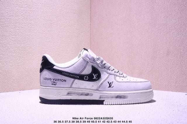 海外限量发售！公司级Nike Air Force 1 '07 Low “Lv联名 双拼黑涂鸦”空军一号 低帮 运动鞋 休闲鞋 折边针车 工艺难度大 原楦头原纸板