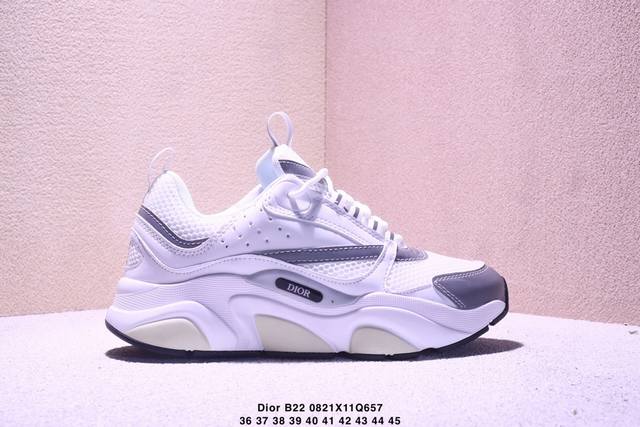 36-45 Dior B22 Neo 防滑耐磨 舒适减震 网布 轻便 运动休闲 圆头 百搭时尚 皮革 跑步鞋 Xm0821Q657
