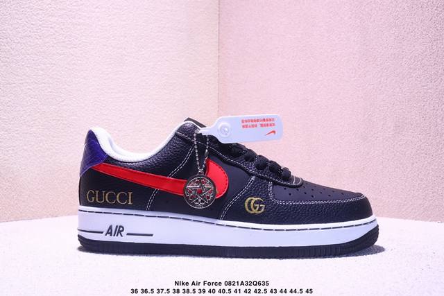 海外限量发售！公司级Nike Air Force 1 '07 Low “古驰联名 黑红勾”空军一号 低帮 运动鞋 休闲鞋 折边针车 工艺难度大 原楦头原纸板 原