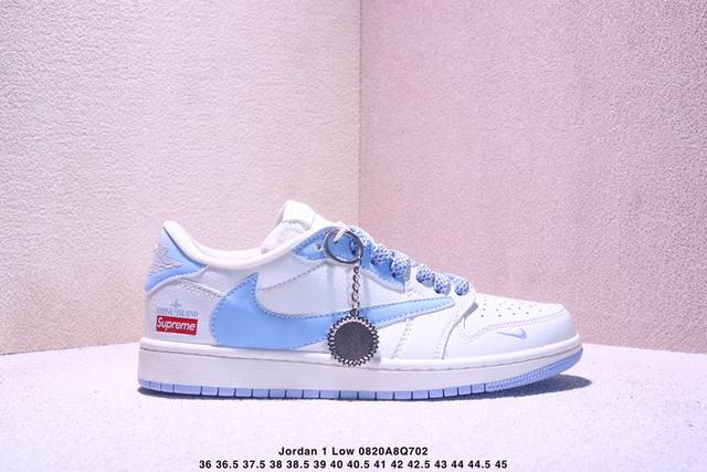 高端定制 Travis Scott X Jordan 1 Low “石头岛Supreme联名 米蓝勾” 乔丹倒勾低帮休闲板鞋 原厂全头层皮 大厂纯原品质出货 纯