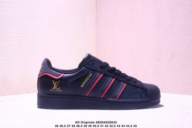 纯原 Clot X Ad Originals Supertar#贝壳头Lv联名限定 贴合柔软皮料黑红条纹配色 ，这双鞋的整体设计思路和风格可以说很Clot。鞋款