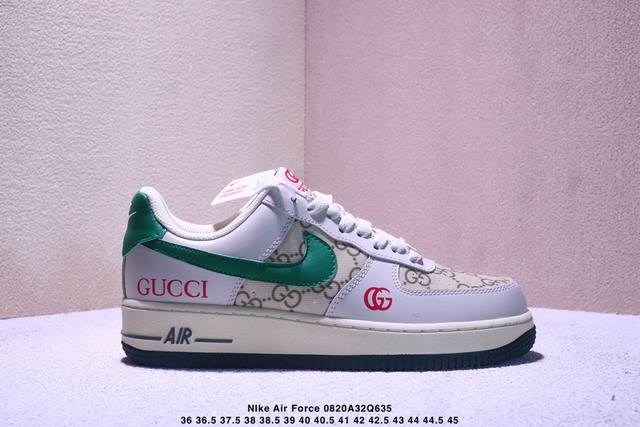 海外限量发售！公司级Nike Air Force 1 '07 Low “古驰联名 灰绿勾”空军一号 低帮 运动鞋 休闲鞋 折边针车 工艺难度大 原楦头原纸板 原