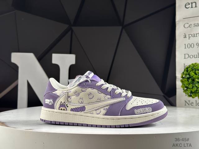 新品发布 公司级头层Travis Scott X Nike Air Jordan 1 Low X Labubu Air Jordan 1 Low 倒钩 反转白紫