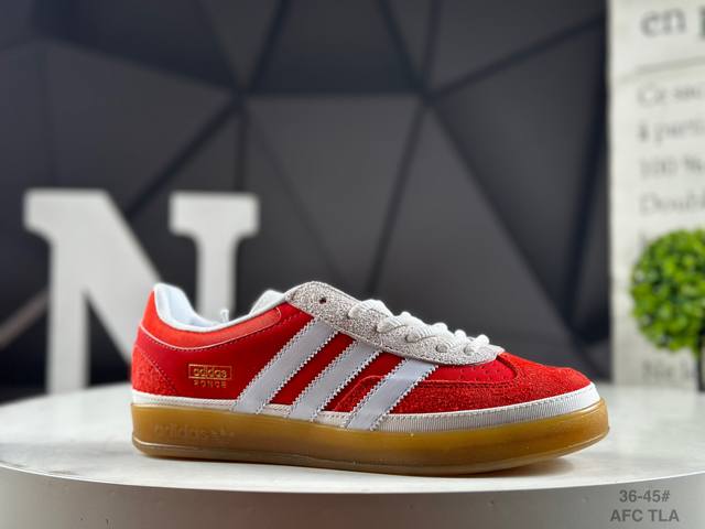 公司级半码阿迪 Bad Bunny X Adidas Originals Gazelle Indoor 时尚舒适 耐磨 低帮 板鞋 男女同款 大红色 Afc 尺