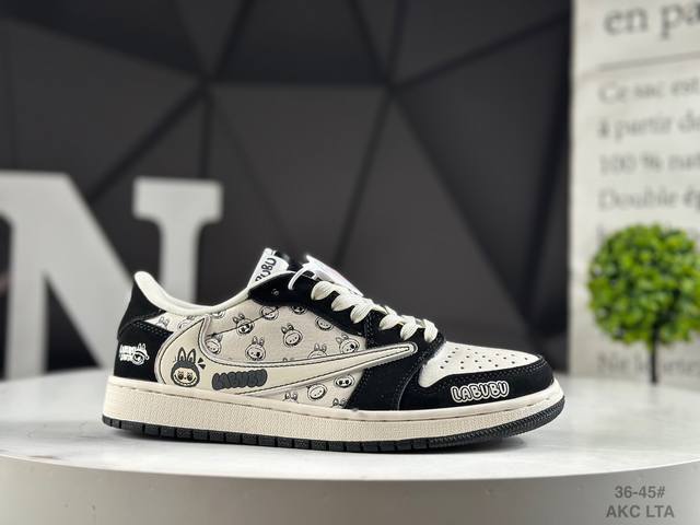 新品发布 公司级头层Travis Scott X Nike Air Jordan 1 Low X Labubu Air Jordan 1 Low 倒钩 反转黑白