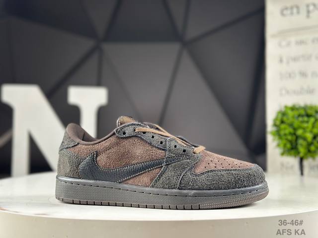 真标半码耐克 Aj1倒勾Travis Scott X Air Jordan 1 ” Reverse Mocha “ Aj1乔1 Ts 闪电 联名倒钩 低帮文化篮