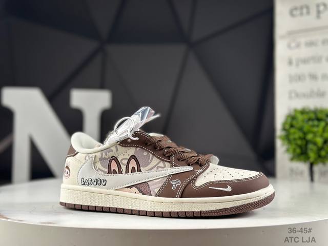 新品发布 公司级头层Travis Scott X Nike Air Jordan 1 Low X Labubu涂鸦 Air Jordan 1 Low 反转白棕拉