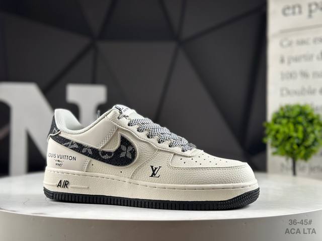 公司级半码耐克 Nike Air Force 1 '07 Low “Lv联名 黑牛仔印花”空军一号 低帮 运动鞋 休闲鞋 折边针车 工艺难度大 原楦头原纸板 原