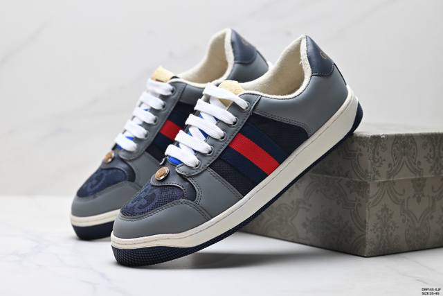 真标Gucci Distressed Screener Sneaker 怀旧版 原版做旧 古驰小脏鞋系列 Id:Drf145-Sjf