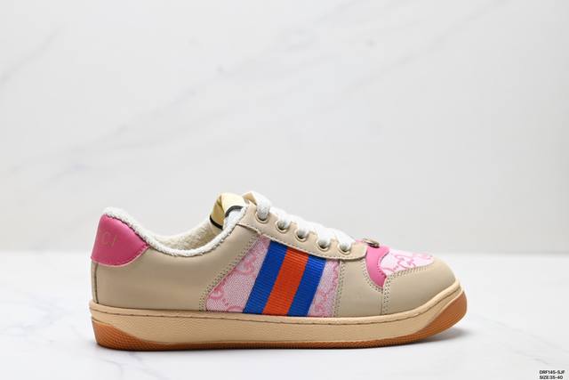 真标Gucci Distressed Screener Sneaker 怀旧版 原版做旧 古驰小脏鞋系列 尺码:35-40 Id:Drf145-Sjf