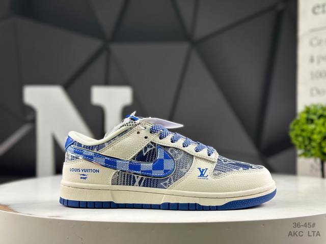 海外爆款限量发售！高端定制 耐克 Nike Sb Dunk Low “路易威登Lv联名---米白蓝帆布印花” 高端定制 低帮休闲板鞋 定制鞋盒 大厂纯原品质出货