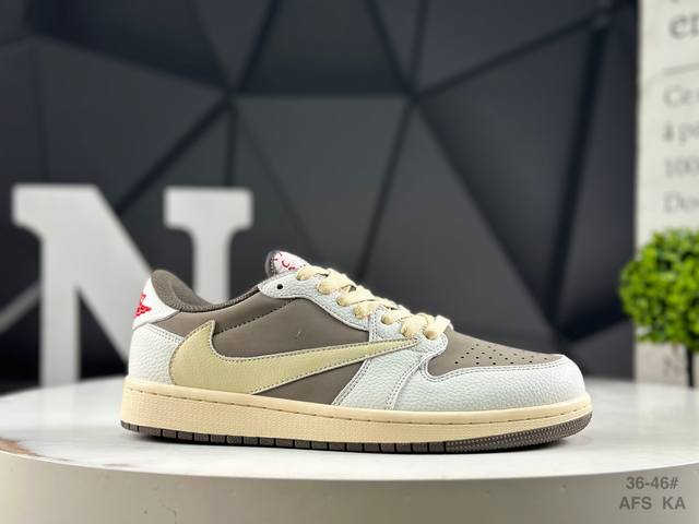 耐克 Aj1倒勾Travis Scott X Air Jordan 1 ” Reverse Mocha “ Aj1乔1 Ts 闪电 联名倒钩 低帮文化篮球鞋 完