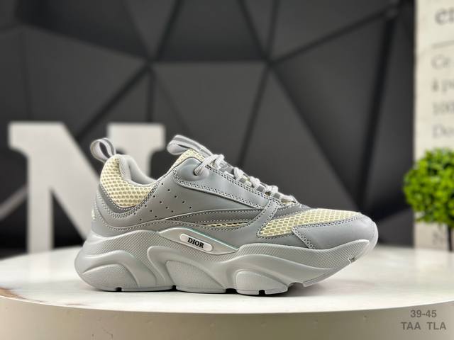 迪奥 桀傲Dior Homme Reflective Mesh Leather Sneakers复古休闲穿搭慢跑鞋，白色色纯棉鞋带白色科技面料衬里鞋头“Cd”标